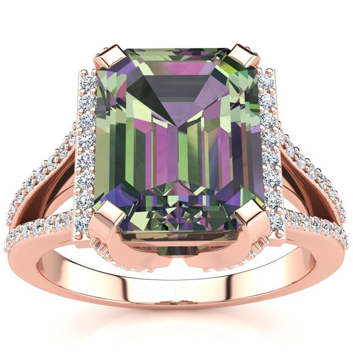 3 1/2 Carat Mystic Topaz & Halo Diamond Ring in 14K Rose Gold (6 g),  by SuperJeweler