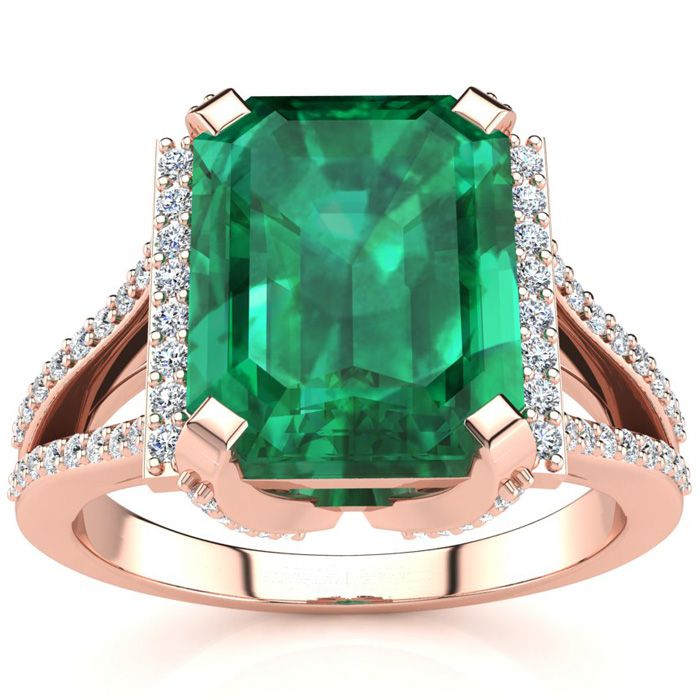 3 1/2 Carat Emerald Cut & Halo Diamond Ring in 14K Rose Gold (6 g),  by SuperJeweler