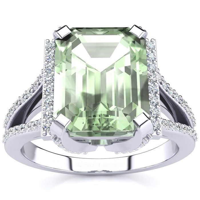 3 1/2 Carat Green Amethyst & Halo Diamond Ring in 14K White Gold (6 g),  by SuperJeweler