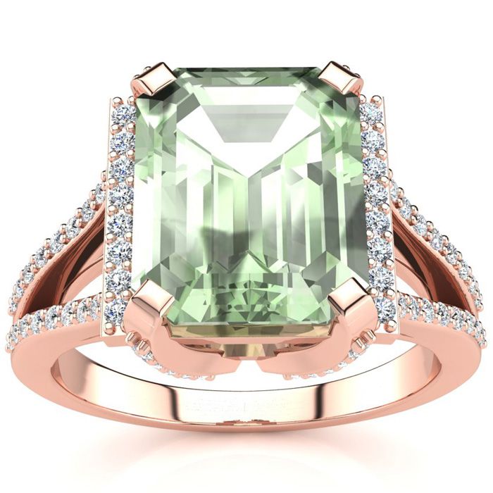 3 1/2 Carat Green Amethyst & Halo Diamond Ring in 14K Rose Gold (6 g),  by SuperJeweler