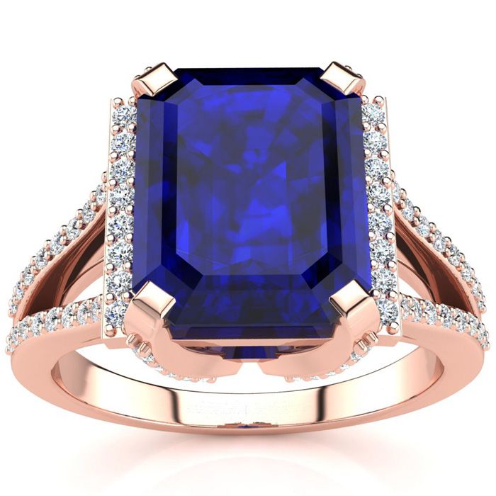 4 3/4 Carat Sapphire & Halo Diamond Ring in 14K Rose Gold (6 g),  by SuperJeweler