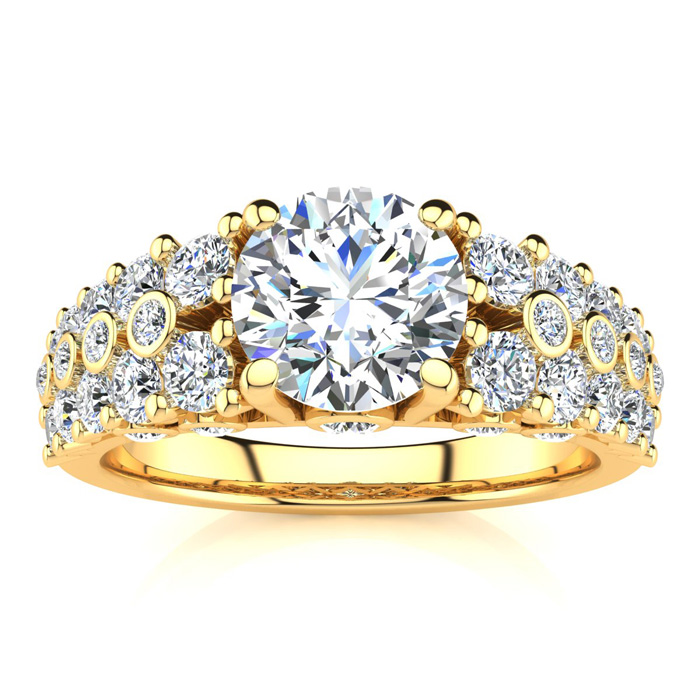 14K Yellow Gold (6.6 g) 2 1/3 Carat Fancy Diamond Engagement Ring  w/ 1.25 Carat Center (  I1-I2 Clarity Enhanced)  Size 4 by SuperJeweler