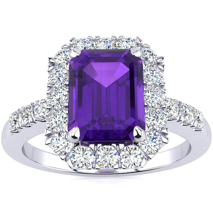 2 Carat Amethyst & Halo Diamond Ring in 14K White Gold (5 g),  by SuperJeweler