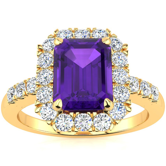 2 Carat Amethyst & Halo Diamond Ring in 14K Yellow Gold (5 g),  by SuperJeweler