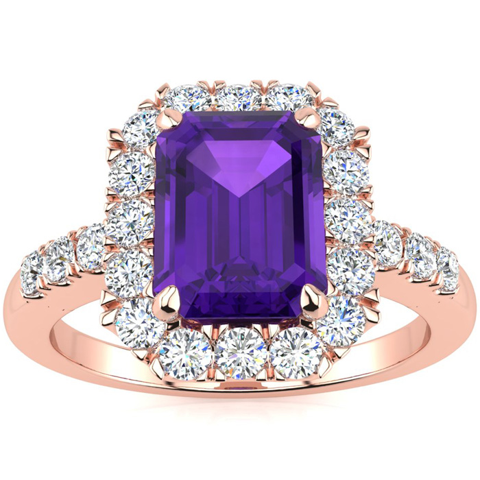 2 Carat Amethyst & Halo Diamond Ring in 14K Rose Gold (5 g),  by SuperJeweler