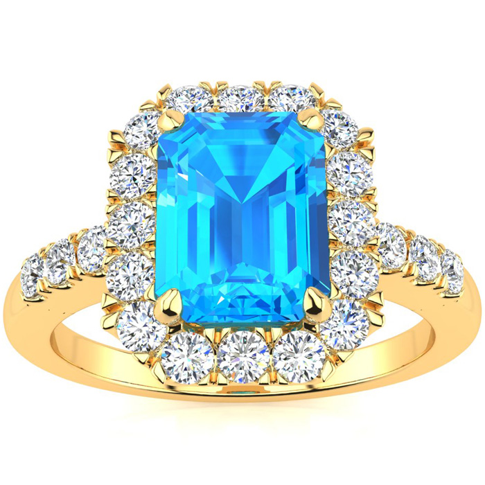 2.5 Carat Blue Topaz & Halo Diamond Ring in 14K Yellow Gold (5 g),  by SuperJeweler