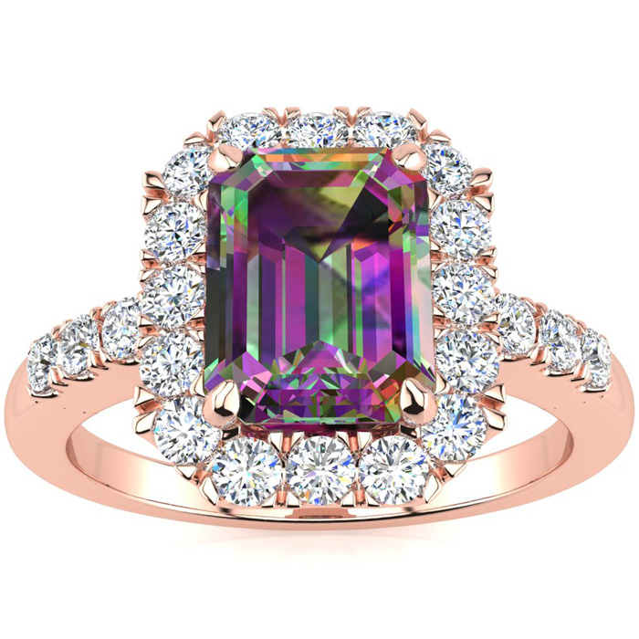 2 Carat Mystic Topaz & Halo Diamond Ring in 14K Rose Gold (5 g),  by SuperJeweler