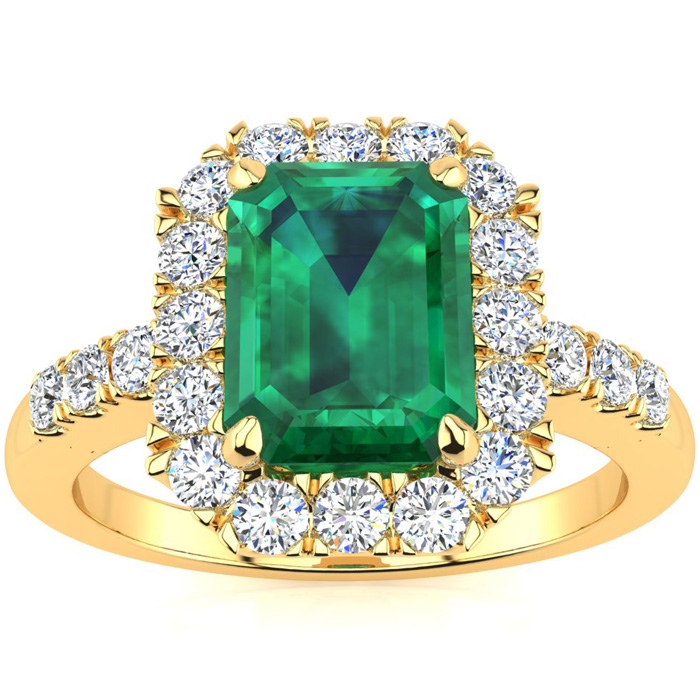 2 Carat Emerald Cut & Halo Diamond Ring in 14K Yellow Gold (5 g),  by SuperJeweler