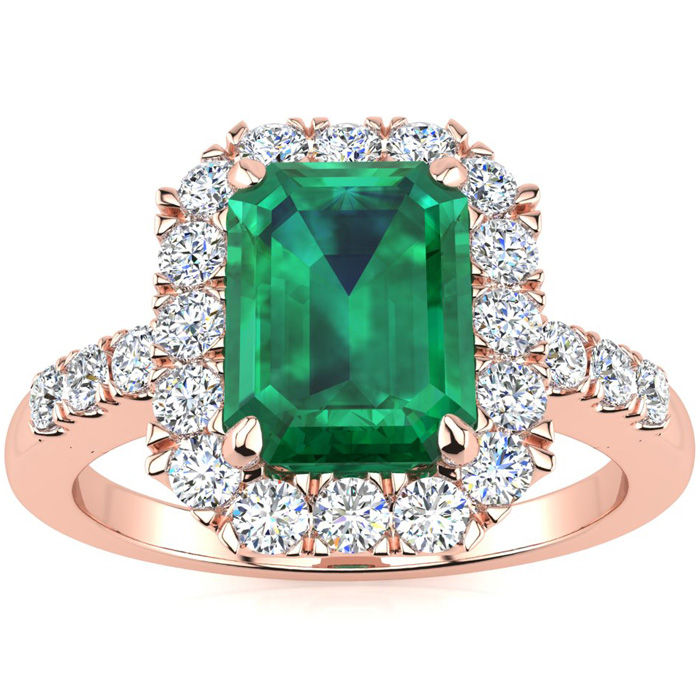 2 Carat Emerald Cut & Halo Diamond Ring in 14K Rose Gold (5 g),  by SuperJeweler