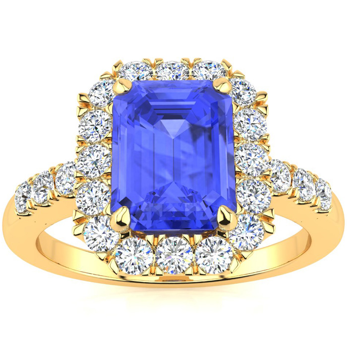 2 1/4 Carat Tanzanite & Halo Diamond Ring in 14K Yellow Gold (5 g),  by SuperJeweler