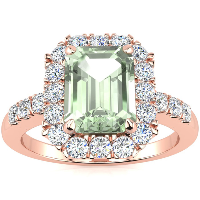 2 Carat Green Amethyst & Halo Diamond Ring in 14K Rose Gold (5 g),  by SuperJeweler