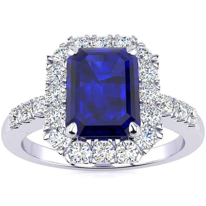 2 3/4 Carat Sapphire & Halo Diamond Ring in 14K White Gold (5 g),  by SuperJeweler