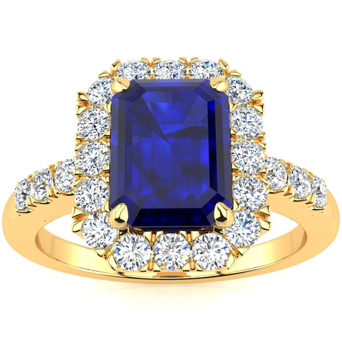 2 3/4 Carat Sapphire & Halo Diamond Ring in 14K Yellow Gold (5 g),  by SuperJeweler