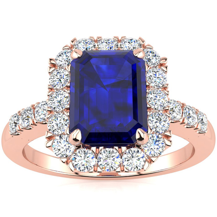 2 3/4 Carat Sapphire & Halo Diamond Ring in 14K Rose Gold (5 g),  by SuperJeweler