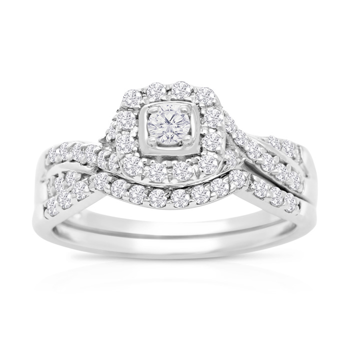 1/2 Carat Halo Diamond Bridal Ring Set in 14K White Gold (3.7 g) (, SI2-I1) by SuperJeweler