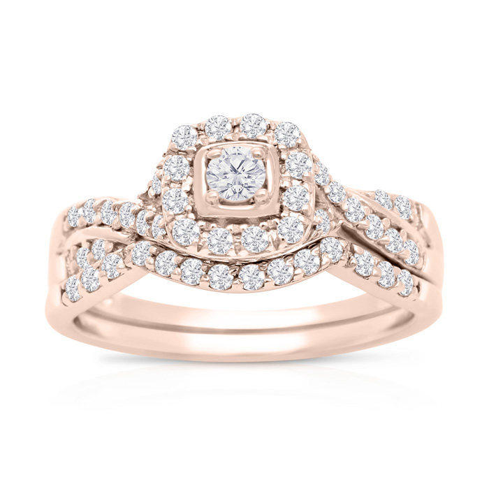 1/2 Carat Halo Diamond Bridal Ring Set in 14k Rose Gold (3.7 g) (, SI2-I1) by SuperJeweler