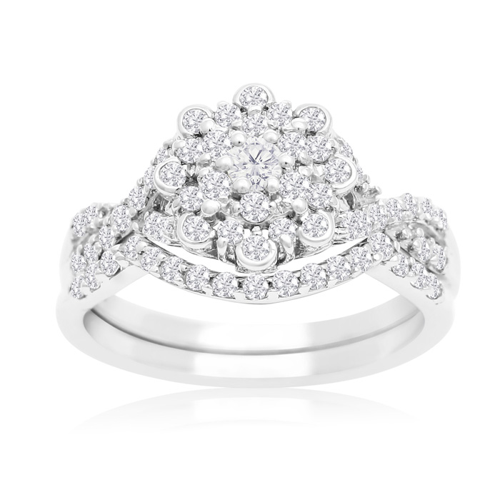 3/4 Carat Floral Halo Diamond Bridal Ring Set in 14K White Gold (3 g) (, SI2-I1) by SuperJeweler