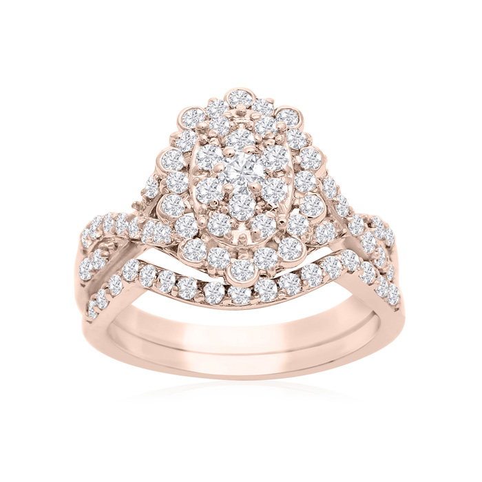 1 Carat Oval Halo Diamond Bridal Ring Set in 14K Rose Gold (3.5 g) (, SI2-I1) by SuperJeweler