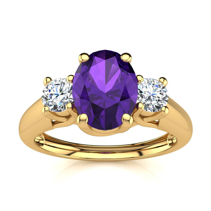 1 Carat Oval Shape Amethyst & Two Diamond Ring in 14K Yellow Gold (2.2 g),  by SuperJeweler