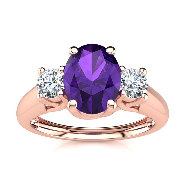 1 Carat Oval Shape Amethyst & Two Diamond Ring in 14K Rose Gold (2.2 g),  by SuperJeweler