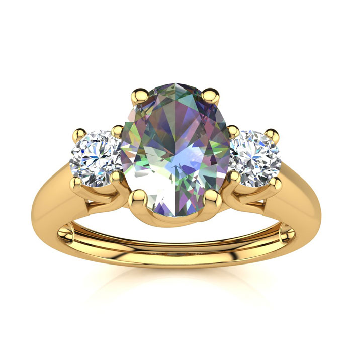 1 1/5 Carat Oval Shape Mystic Topaz & Two Diamond Ring in 14K Yellow Gold (2.2 g),  by SuperJeweler