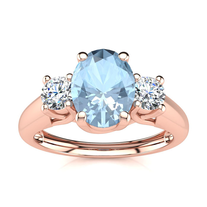 1 Carat Oval Shape Aquamarine & Two Diamond Ring in 14K Rose Gold (2.2 g),  by SuperJeweler