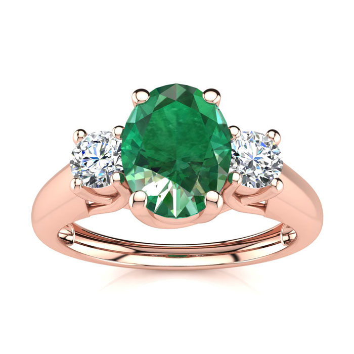 1 Carat Oval Shape Emerald Cut & Two Diamond Ring in 14K Rose Gold (2.2 g),  by SuperJeweler