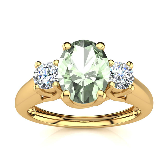 1 Carat Oval Shape Green Amethyst & Two Diamond Ring in 14K Yellow Gold (2.2 g),  by SuperJeweler