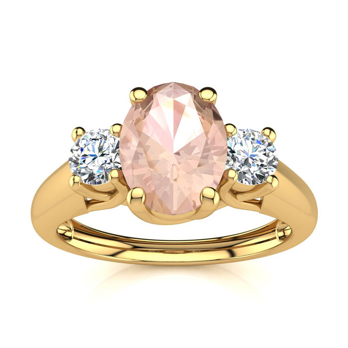 1 Carat Oval Shape Morganite & Two Diamond Ring in 14K Yellow Gold (2.2 g),  by SuperJeweler