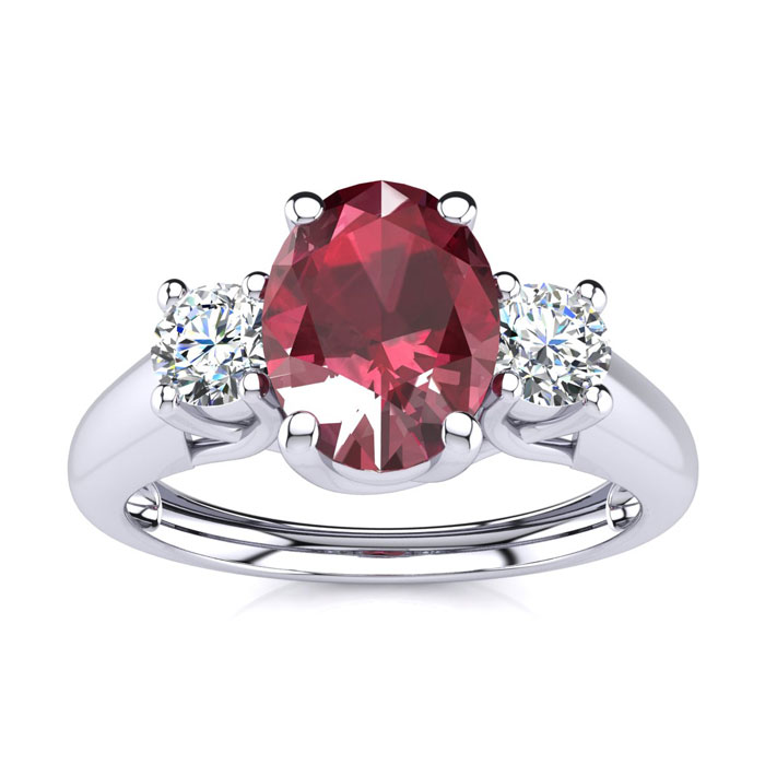 1.15 Carat Oval Shape Ruby & Two Diamond Ring in 14K White Gold (2.2 g),  by SuperJeweler