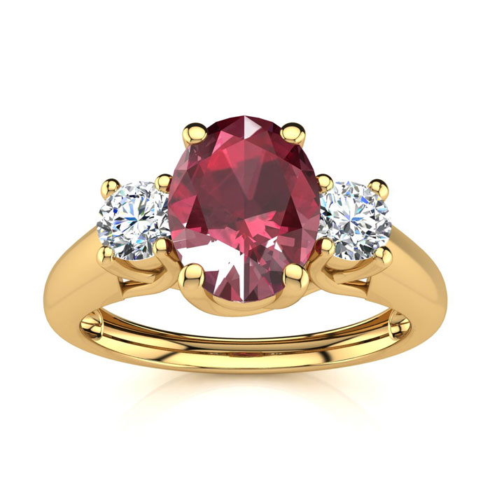 1.15 Carat Oval Shape Ruby & Two Diamond Ring in 14K Yellow Gold (2.2 g),  by SuperJeweler