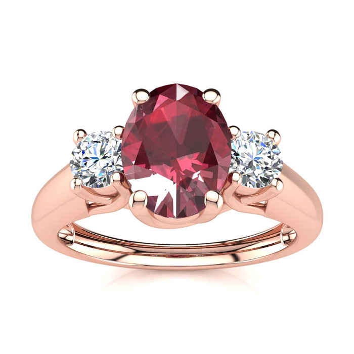 1.15 Carat Oval Shape Ruby & Two Diamond Ring in 14K Rose Gold (2.2 g),  by SuperJeweler