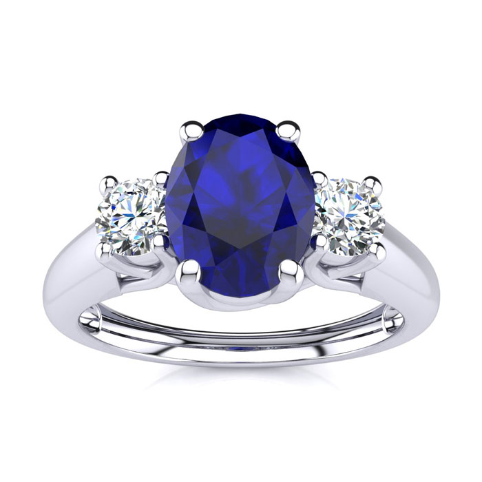 1 1/5 Carat Oval Shape Sapphire & Two Diamond Ring in 14K White Gold (2.2 g),  by SuperJeweler