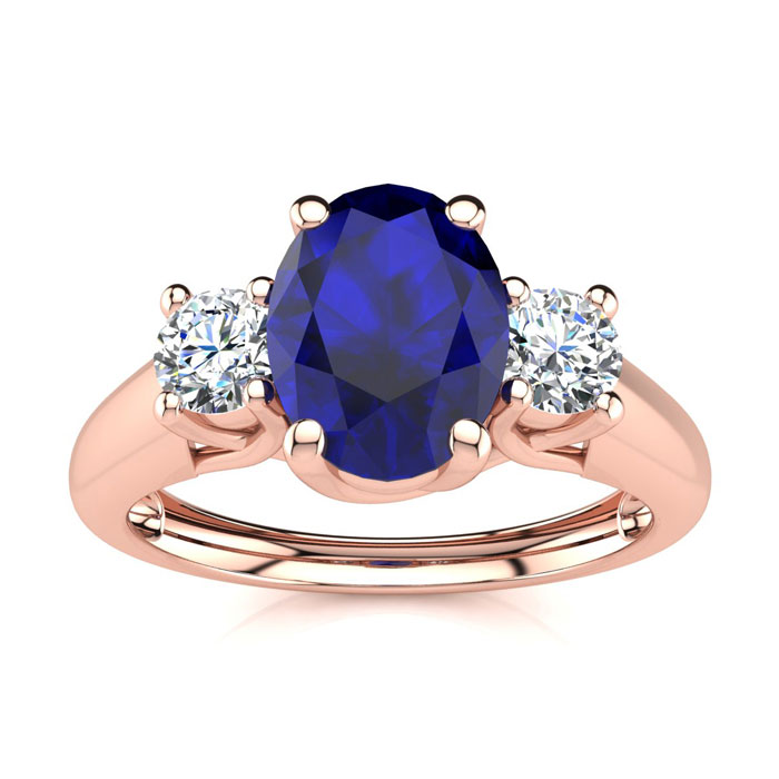 1 1/5 Carat Oval Shape Sapphire & Two Diamond Ring in 14K Rose Gold (2.2 g),  by SuperJeweler