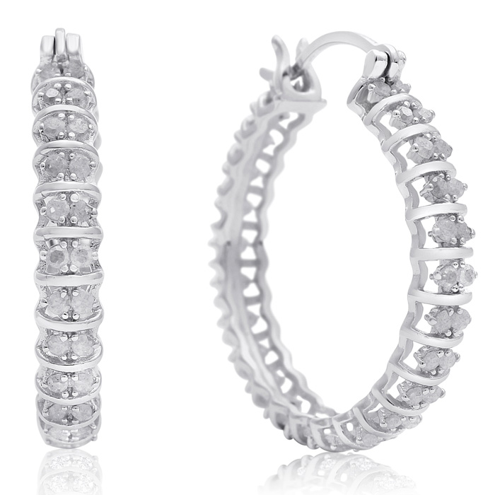 1/2 Carat Natural Raw Diamond Hoop Earrings, 1 Inch, by SuperJeweler