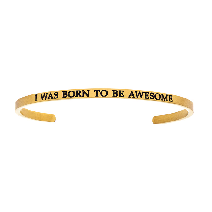 Yellow Gold "I WAS BORN TO BE AWESOME" Bangle Bracelet, 8 Inch by SuperJeweler