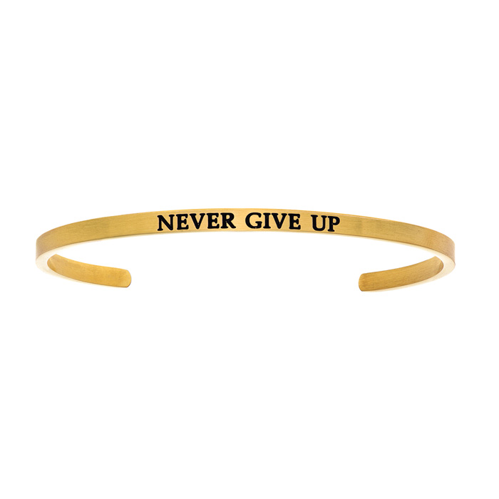 Yellow Gold "NEVER GIVE UP" Bangle Bracelet, 8 Inch by SuperJeweler