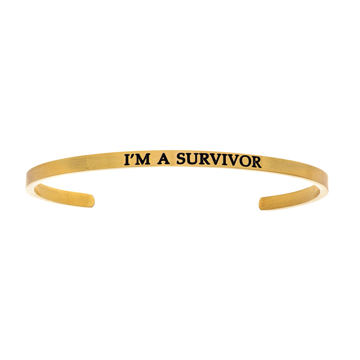 Yellow Gold "I'M A SURVIVOR" Bangle Bracelet, 8 Inch by SuperJeweler