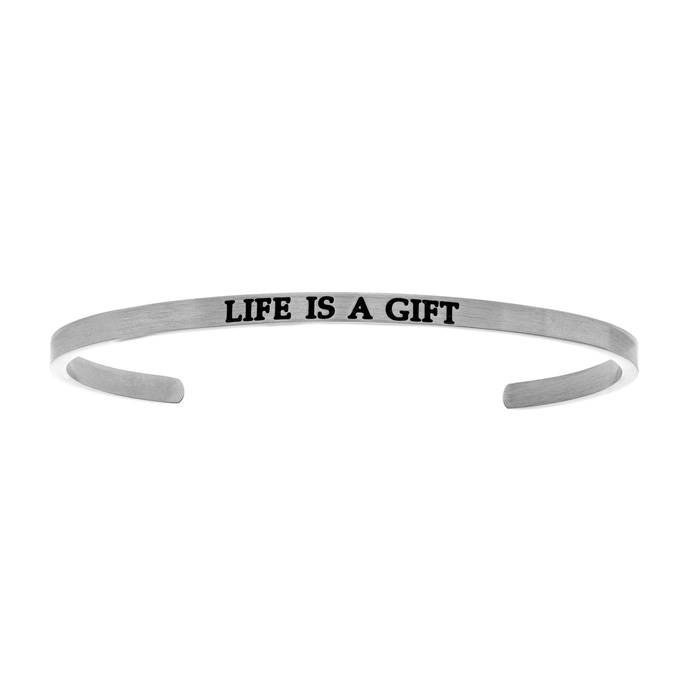 Silver "LIFE IS A GIFT" Bangle Bracelet, 8 Inch by SuperJeweler