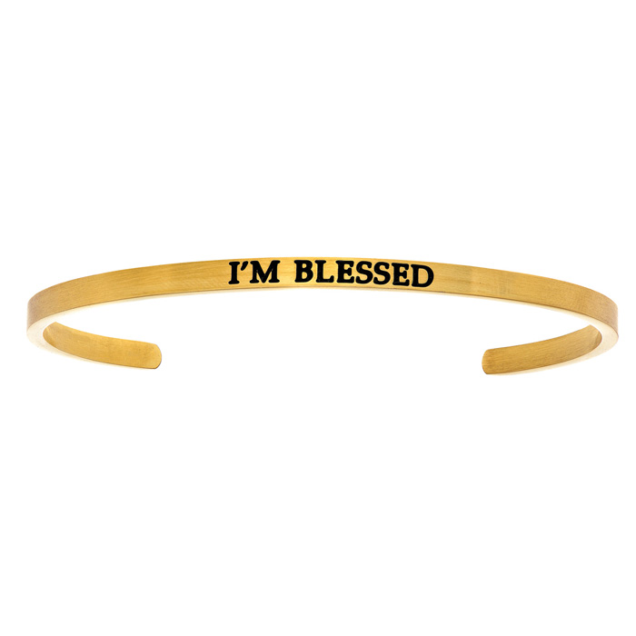 Yellow Gold "I'M BLESSED" Bangle Bracelet, 8 Inch by SuperJeweler