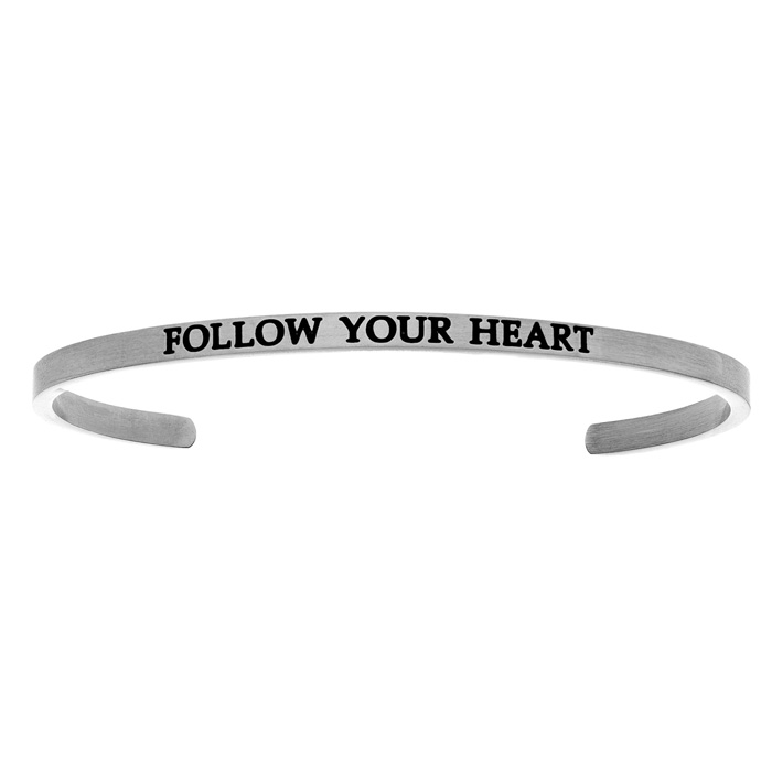 Silver "FOLLOW YOUR HEART" Bangle Bracelet, 8 Inch by SuperJeweler