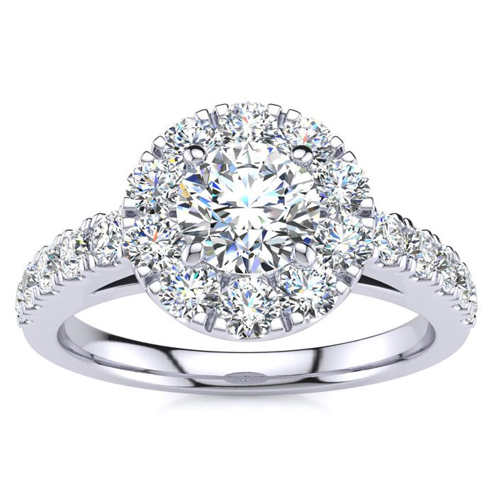 1 Carat Floating Halo Round Diamond Engagement Ring in 14K White Gold (4.3 g) (, I1-I2 Clarity Enhanced) by SuperJeweler