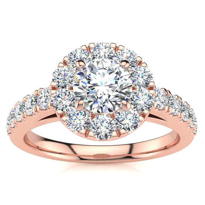 14K Rose Gold (4.3 g) 1 Carat Classic Round Halo Diamond Engagement Ring (, I1-I2 Clarity Enhanced) by SuperJeweler