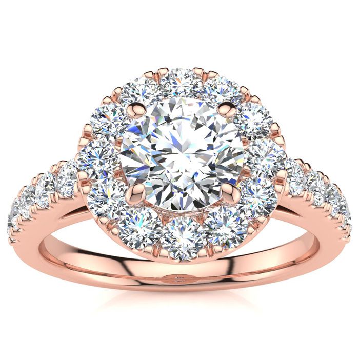 14K Rose Gold (5 g) 1 1/3 Carat Classic Round Halo Diamond Engagement Ring (, I1-I2 Clarity Enhanced) by SuperJeweler