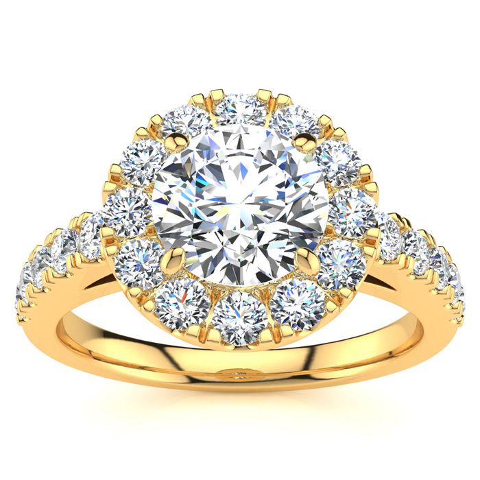 14K Yellow Gold (6 g) 1.5 Carat Classic Round Halo Diamond Engagement Ring (, I1-I2 Clarity Enhanced) by SuperJeweler