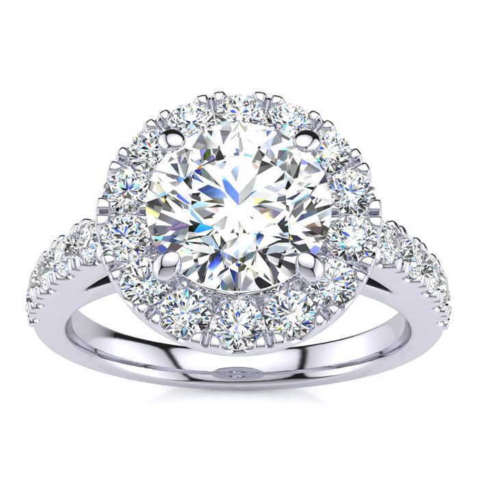 14K White Gold (6.5 g) 2 1/4 Carat Classic Round Halo Diamond Engagement Ring (