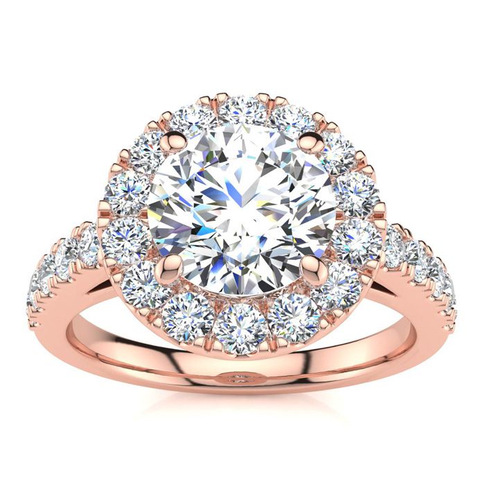 14K Rose Gold (6.5 g) 2 1/4 Carat Classic Round Halo Diamond Enga