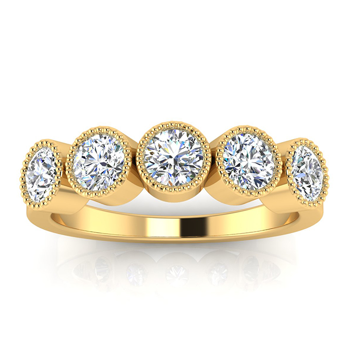 1 Carat Five Diamond Bezel Set Wedding Band in 14k YELLOW Gold,  by SuperJeweler