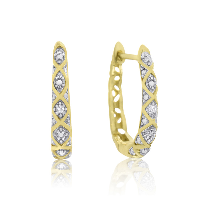 Delicately Embellished Diamond Hoop Earrings Gold Overlay Superjeweler Com