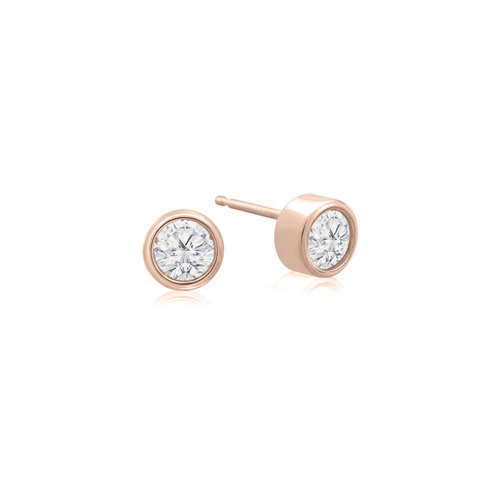 1/5 Carat Bezel Set Diamond Stud Earrings Crafted In 14K Rose Gold (0.6 G), H/I By SuperJeweler